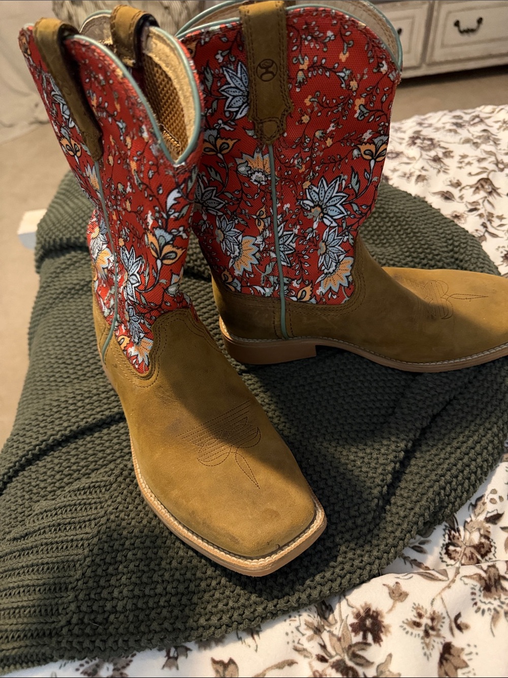 Twisted X Kids Floral Red and Tan Western Boots